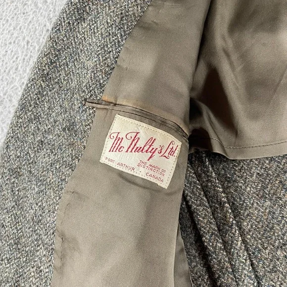 Vintage 70s Harris Tweed Scottish Wool Blazer Jacket Herringbone Leather Buttons